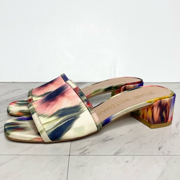 Stuart Weitzman Cayman 35 Square Toe Multicolor Block Heel Sandal 7 1/2 B - Picture 1 of 11